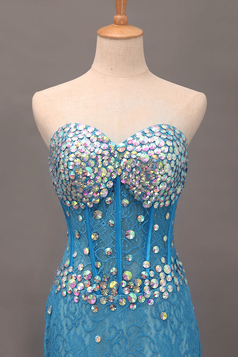 2022 Sweetheart Sheath/Column Prom Dress Lace With Rhinestone