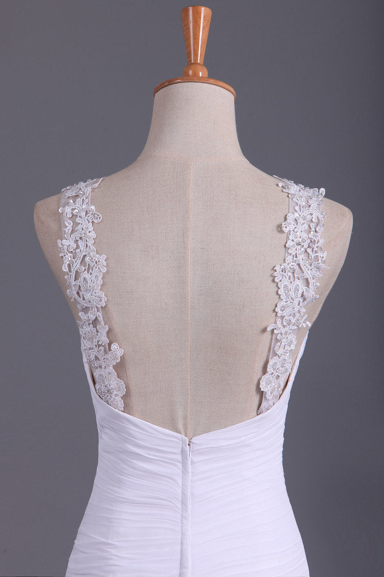 2022 White Prom Dresses Straps Mermaid/Trumpet Ruffled Bodice Beaded Open Back