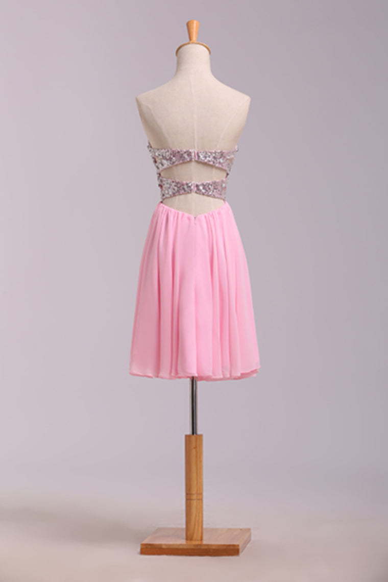 2022 Homecoming Dresses Empire Waist Sweetheart Short/Mini Chiffon With Sequins