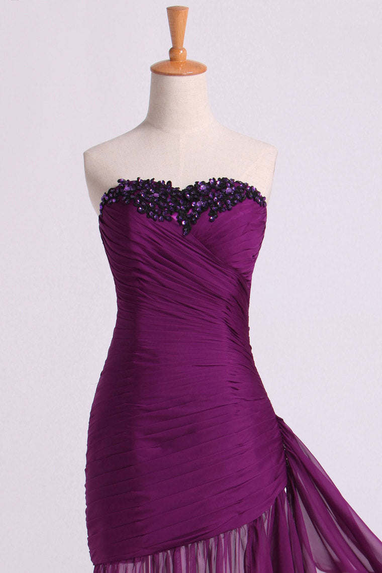 2022 Prom Dresses Ruffled Bodice Sheath/Column With Beads&Applique Floor Length