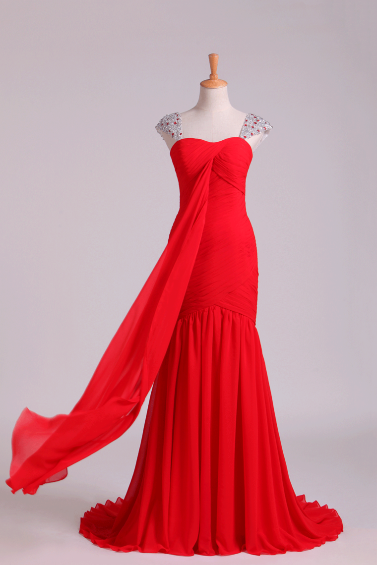 2022 Prom Dresses Mermaid Regular Straps Chiffon Beadings&Sequins New