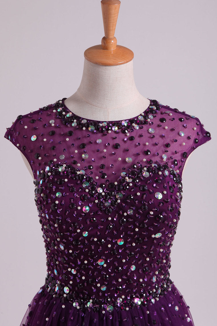 2022 Prom Dress Scoop A Line/Princess Open Back Tulle With Beads