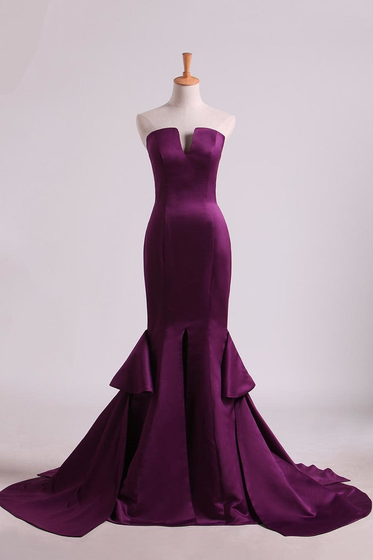 2022 Notched Neckline Prom Dresses Satin Mermaid/Trumpet