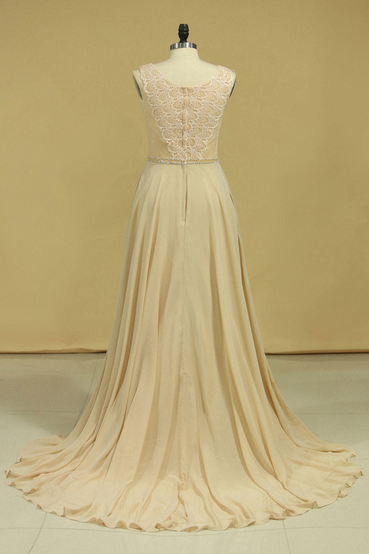 2022 Plus Size Elegant Wedding Dresses A-Line V-Neck Chiffon Court Train Full Beading
