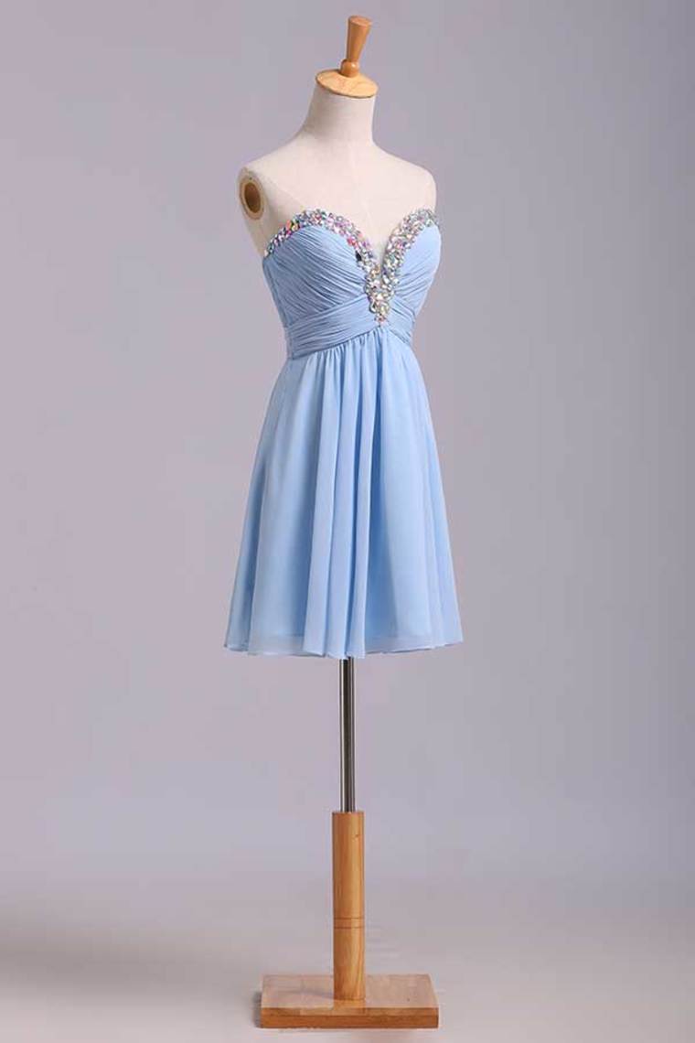 2022 Prom Dresses A Line Short/Mini Sweetheart Chiffon With Rhinestone