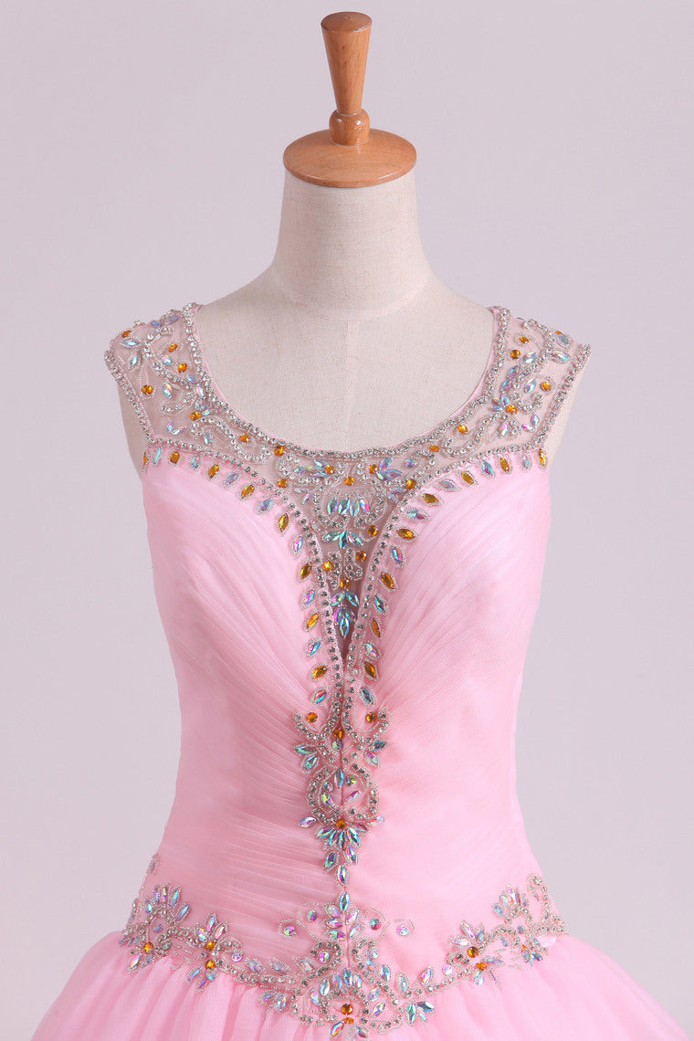2022 Scoop Quinceanera Dresses Tulle With Beads And Ruffles Floor Length