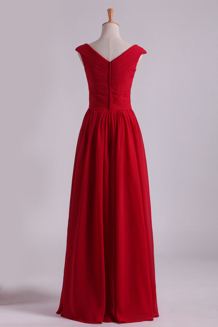 2022 Burgundy Off The Shoulder Evening Dresses A Line Ruched Bodice Chiffon Floor Length