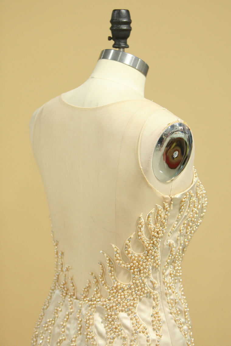 2022 New Arrival Gorgeous Mermaid Beading Illusion Satin Prom Dresses Floor-Length