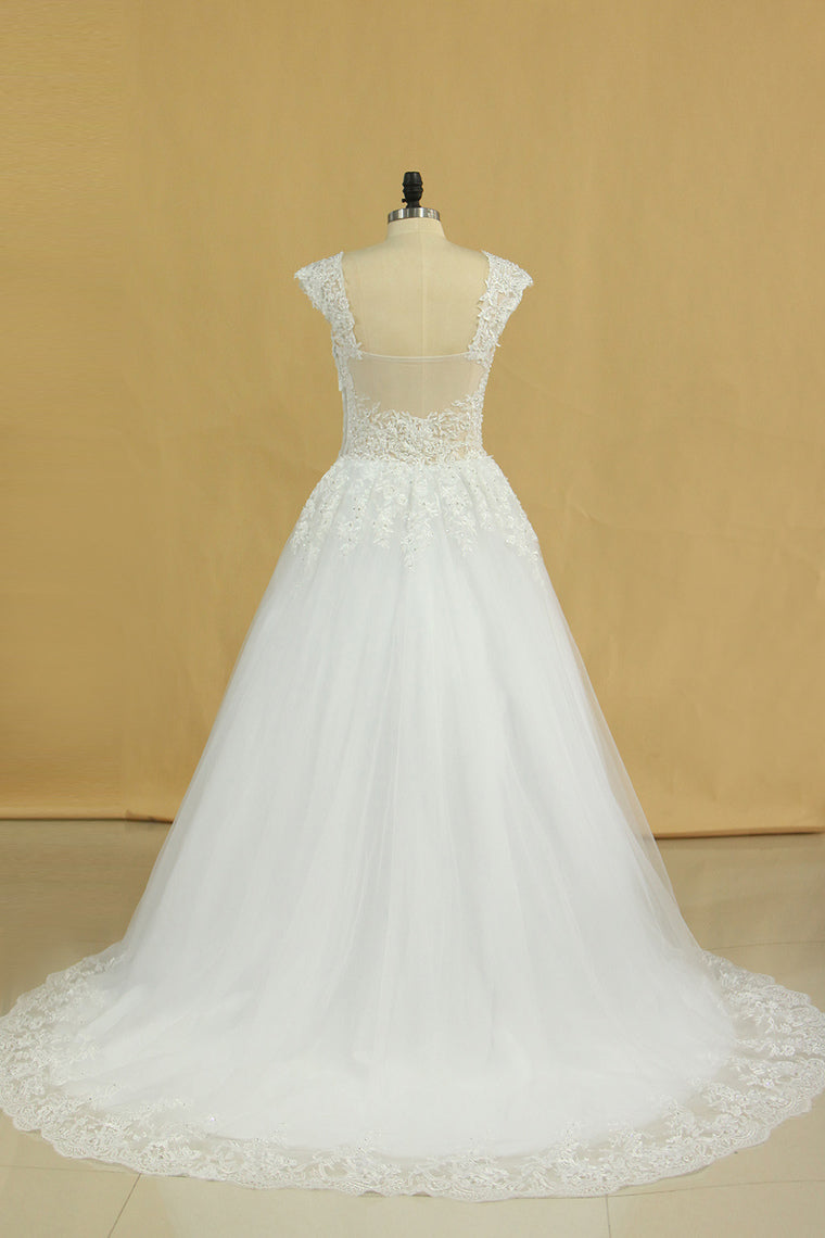 2022 Plus Size Bridal Dresses A-Line Off The Shoulder Tulle Court Train White Zipper Back