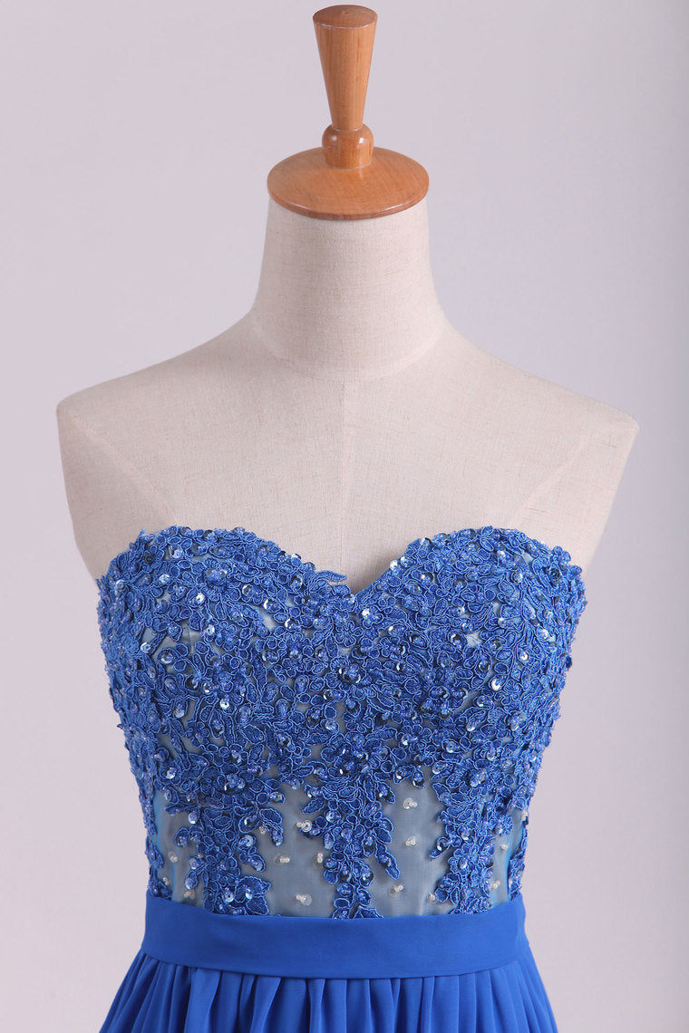 2022 Sweetheart A Line Prom Dresses Chiffon With Applique And Beads Floor Length