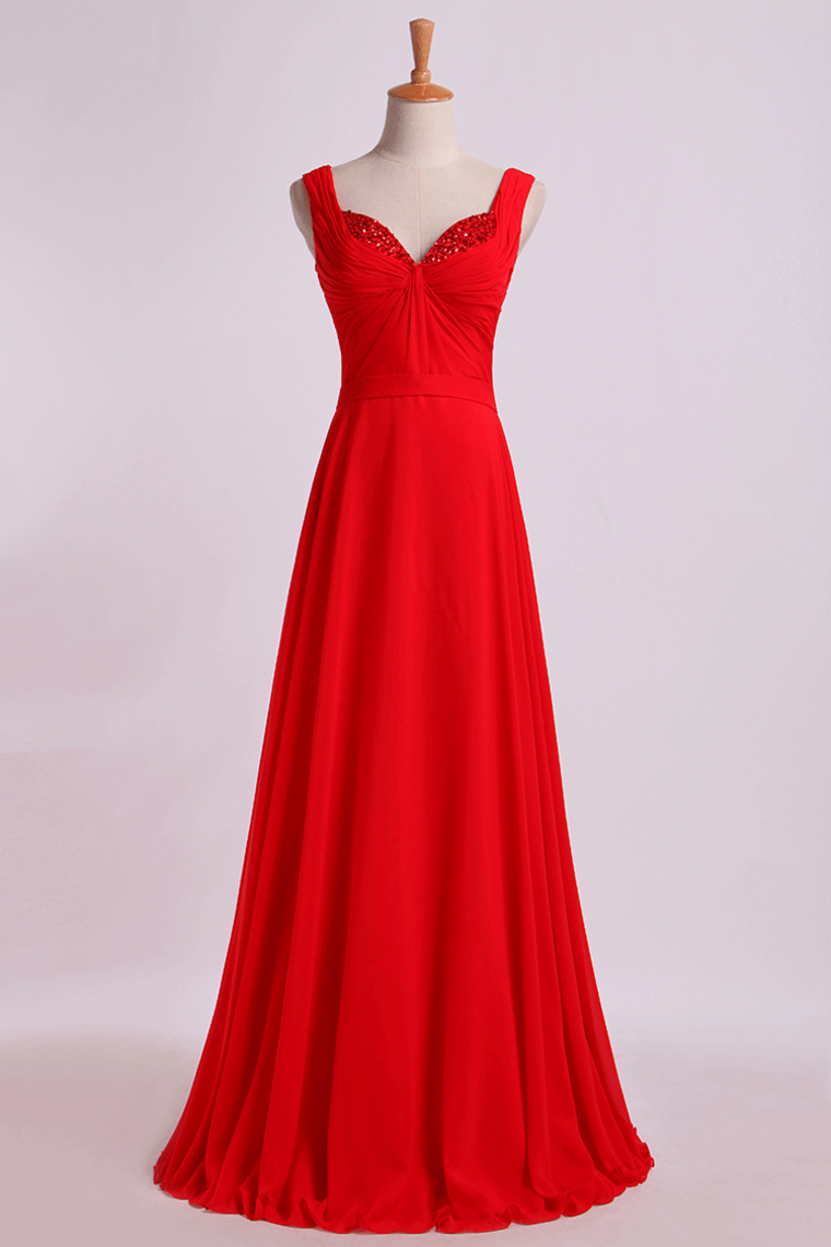 2022 Prom Dresses Straps A Line Chiffon With Ruffles&Sash Floor-Length