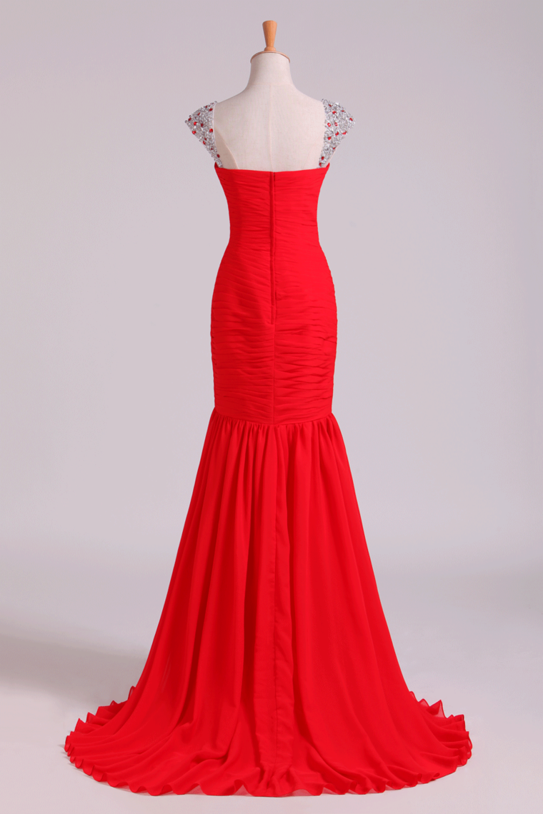 2022 Prom Dresses Mermaid Regular Straps Chiffon Beadings&Sequins New