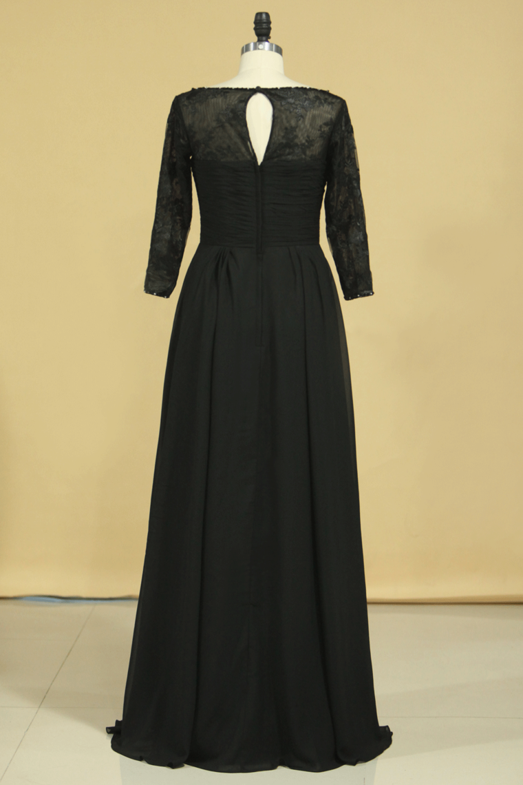 2022 Black Plus Size Mother Of The Bride Dresses Scoop A Line Chiffon With Applique