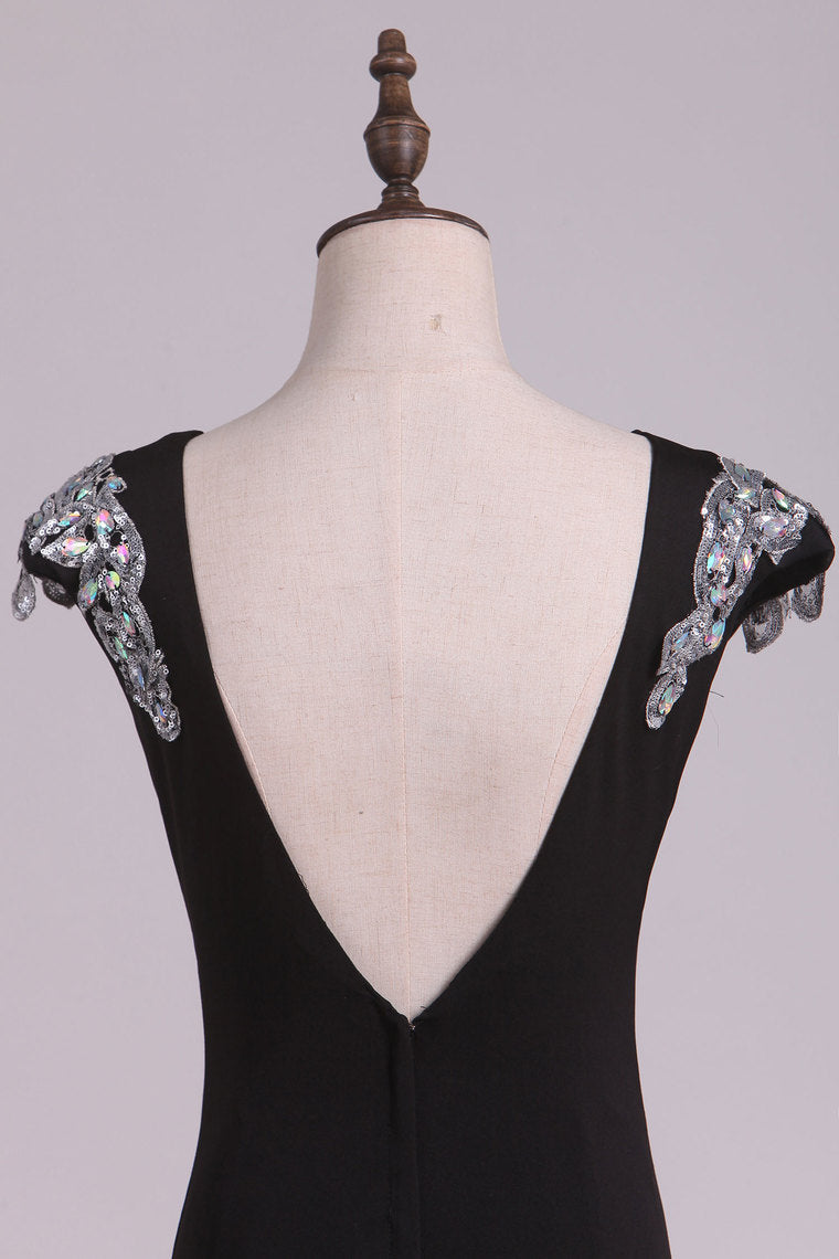 2022 Evening Dresses Bateau Mermaid Spandex With Beads Open Back