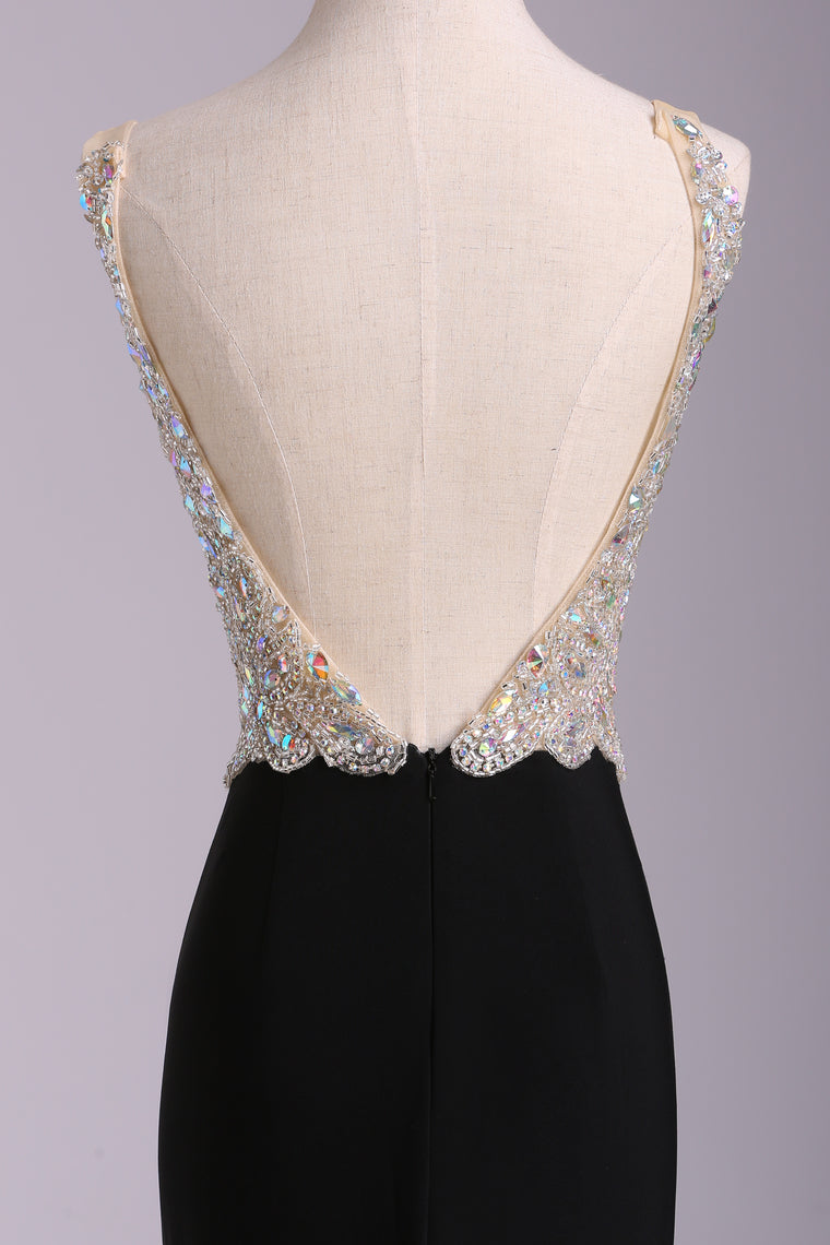 2022 V Neck Prom Dresses A Line Chiffon With Beads And Slit
