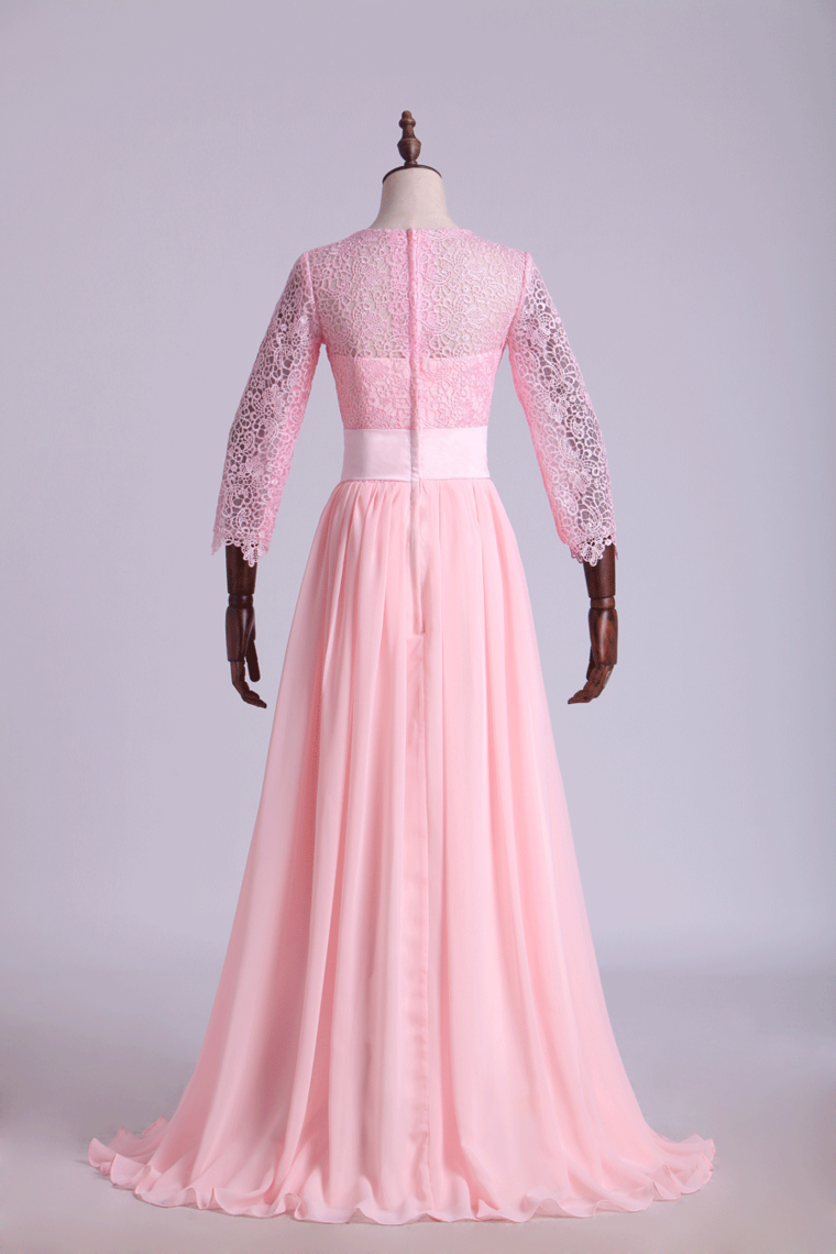 2022 Bridesmaid Dresses A-Line Scoop Lace And Chiffon Floor-Length
