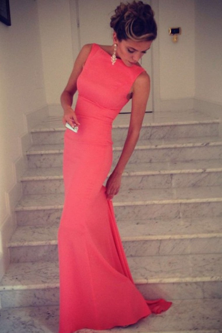 2022 Simple Scoop Mermaid Prom Dresses/Evening Dresses Zipper Back