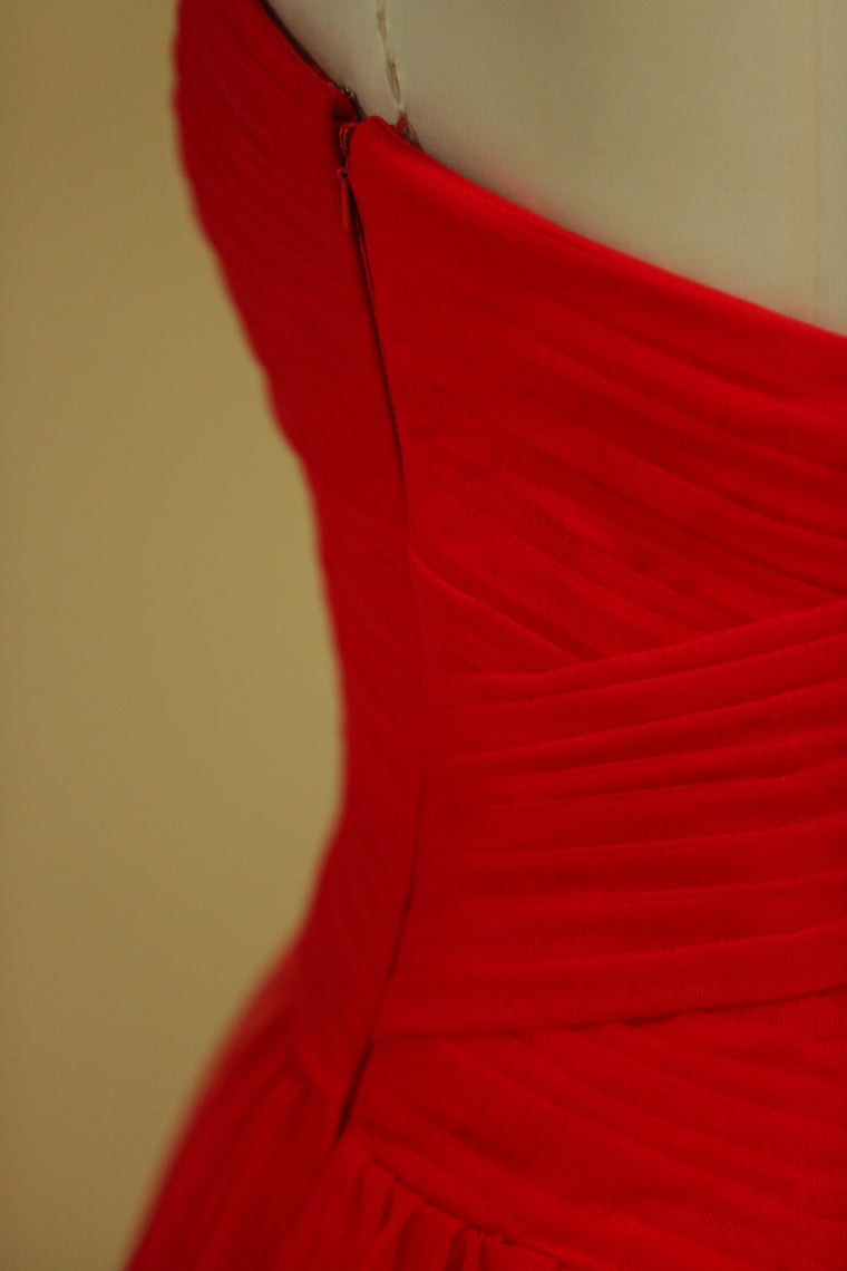 2022 Red Sweetheart Prom Dresses A Line Tulle With Ruffles Ankle Length Size 8