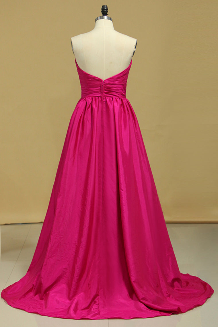 2022 Plus Size A Line Prom Dresses Sweetheart Fuchsia Sweep/Brush Taffeta Zipper Back