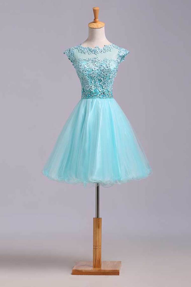 2022 Homecoming Dresses A Line Scoop Short/Mini Tulle&Lace