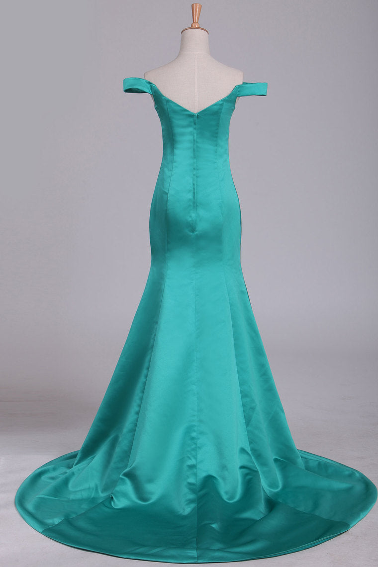 2022 Off The Shoulder Mermaid Evening Dresses Satin Sweep Train