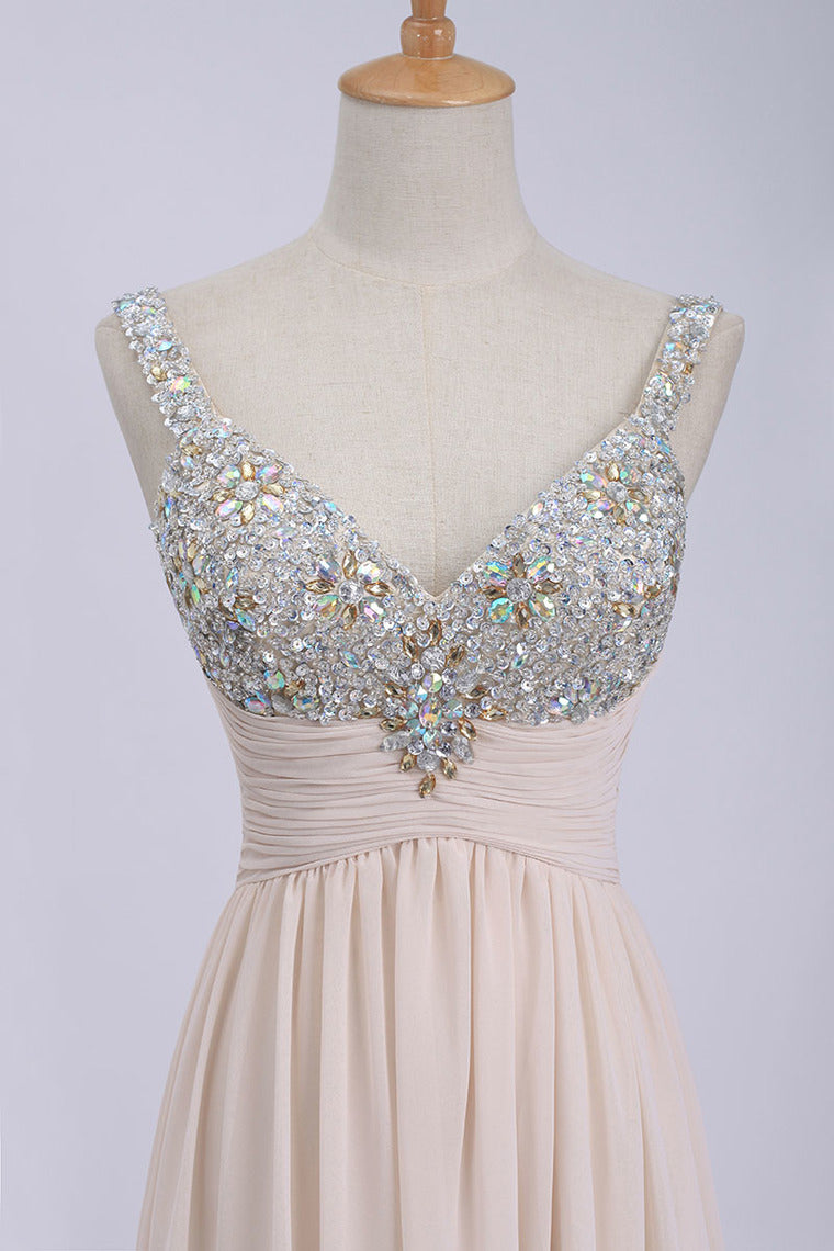 2022 Prom Dresses/Cheap Prom Dresses/ Bust Pleated Bodice With Chiffon Skirt Floor Length Prom Dress
