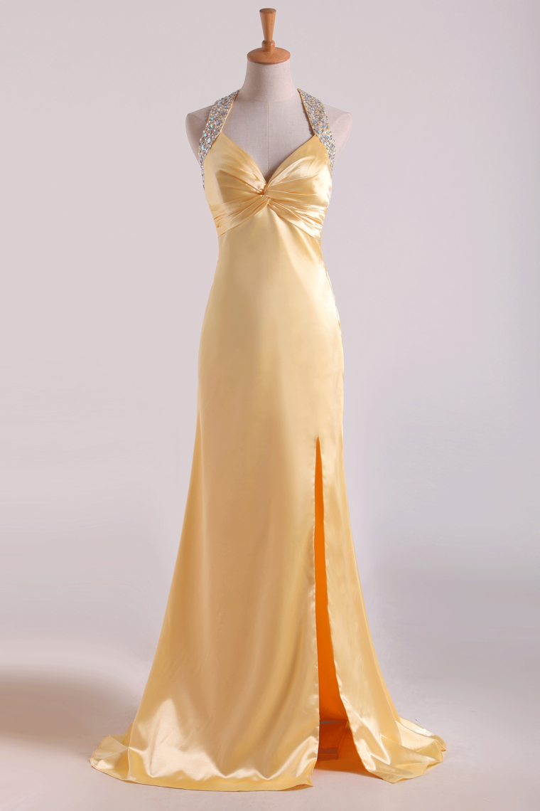 2022 Shining Evening Dresses Halter Beading/Sequins Sheath Floor Length
