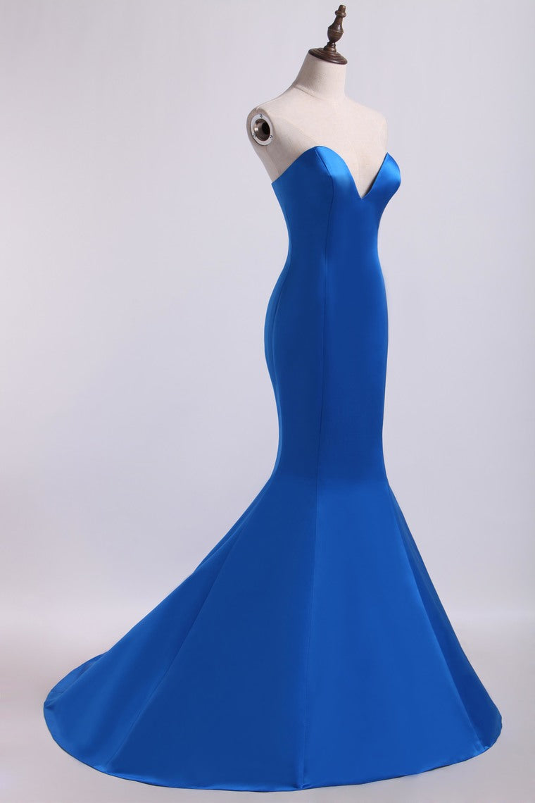 2022 Concise Sweetheart Mermaid/Trumpet Evening Dresses Elastic Satin Court Train