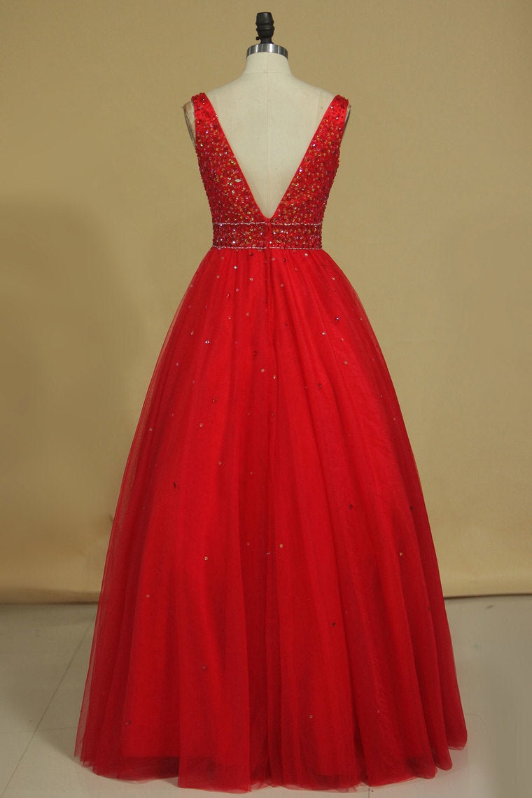 2022 Ball Gown Straps Beaded Bodice Prom Dresses Floor Length Tulle