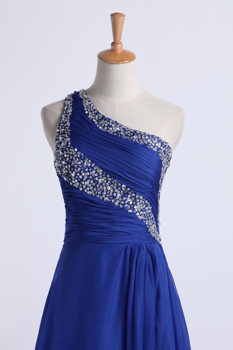 2022 Prom Dresses Beaded&Ruffled One Shoulder Chiffon With Slit