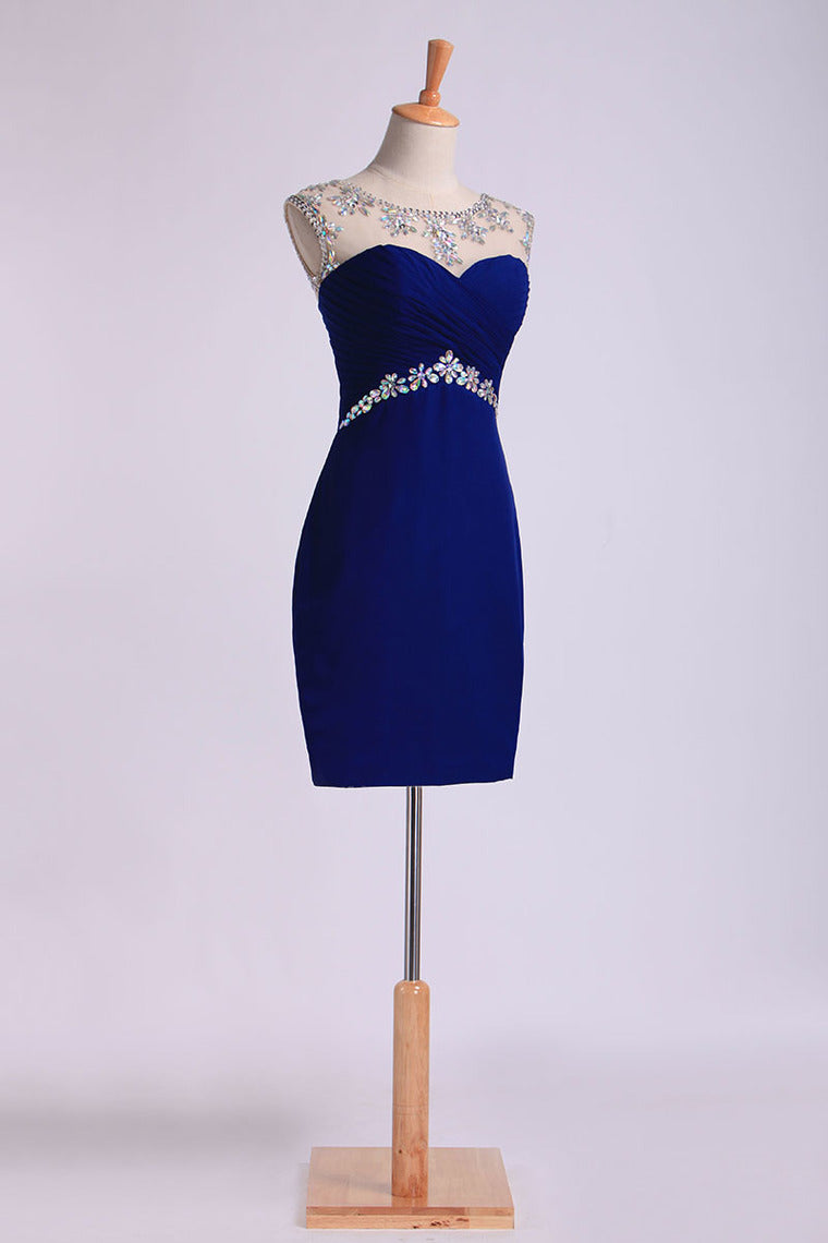 2022 Sexy Sheath/Column Homecoming Dresses Scoop Short/Mini Open Back With Beads