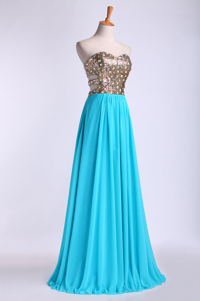 2022 Prom Dresses A Line Sweetheart Floor Length Chiffon