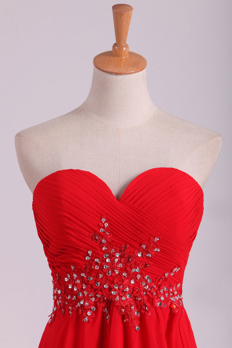 2022 Sweetheart A Line With Beading And Ruffles Chiffon Prom Dresses