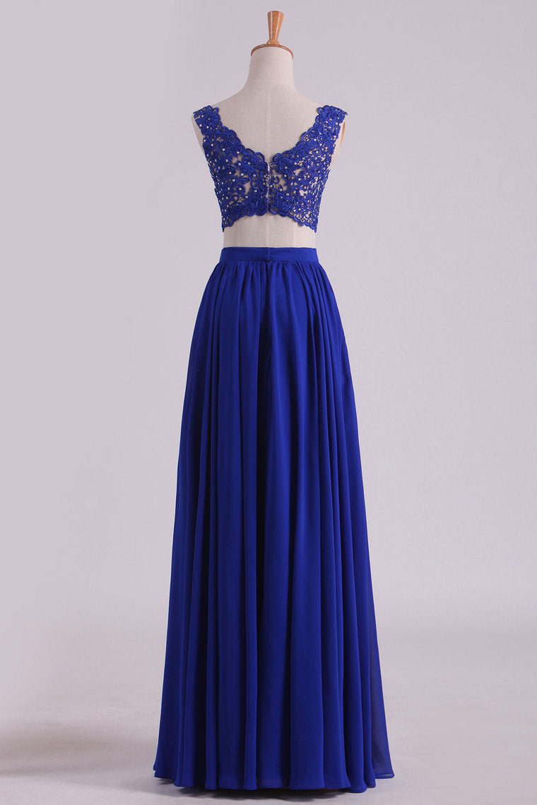 2022 Two-Piece Straps Chiffon With Applique And Beads Prom Dresses