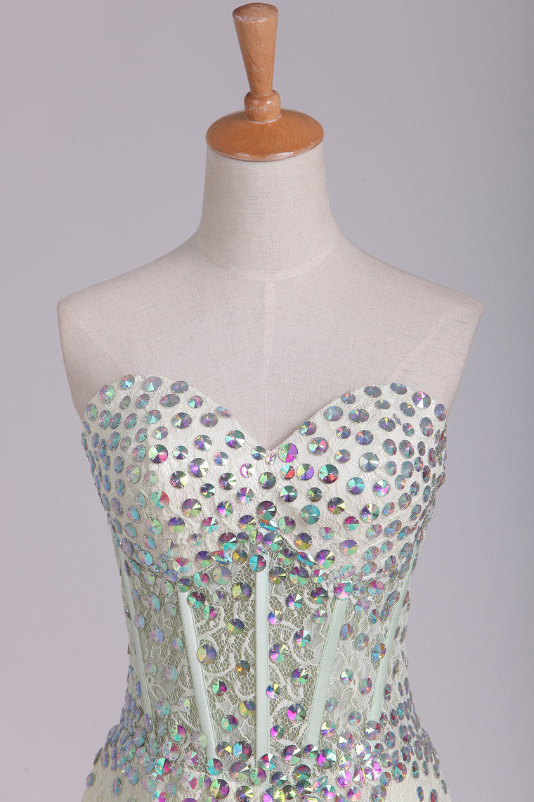 2022 Sweetheart Sheath/Column Prom Dress Lace With Rhinestone