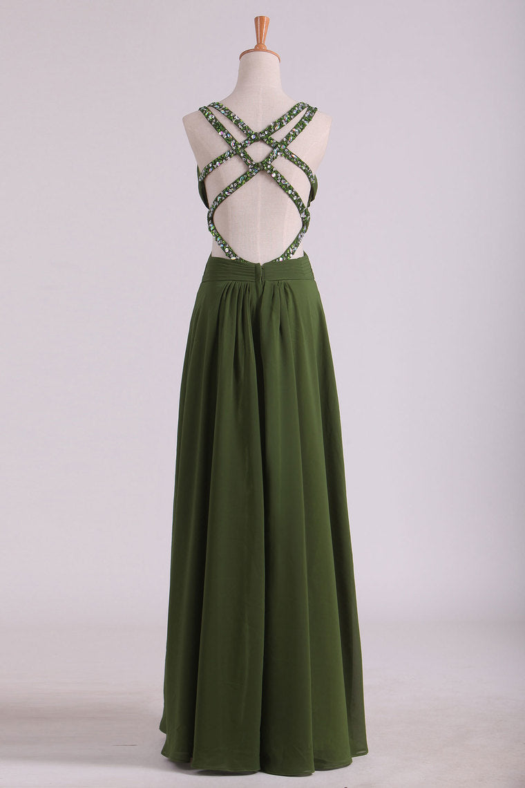 2022 Chiffon Prom Dresses Spaghetti Straps With Ruffles And Beads Open Back