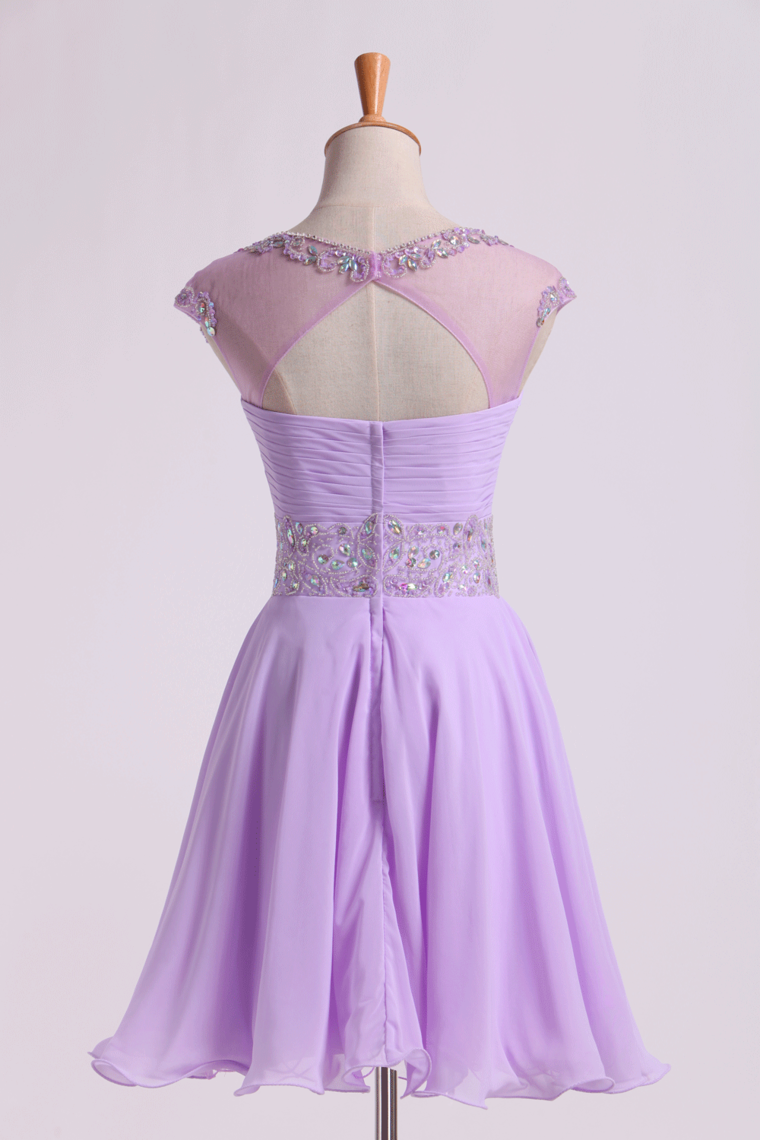 2022 Homecoming Dresses Scoop A Line Beaded Neckline&Waistline Short/Mini Chiffon