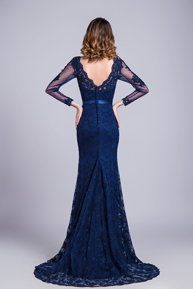 2022 V-Neck Evening Dresses Mermaid With Applique Lace And Tulle