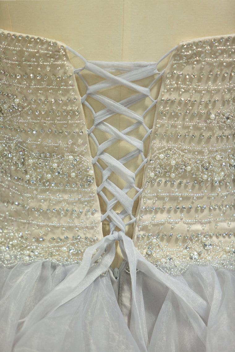 2022 Plus Size Strapless Prom Dresses Organza With Beading Floor Length