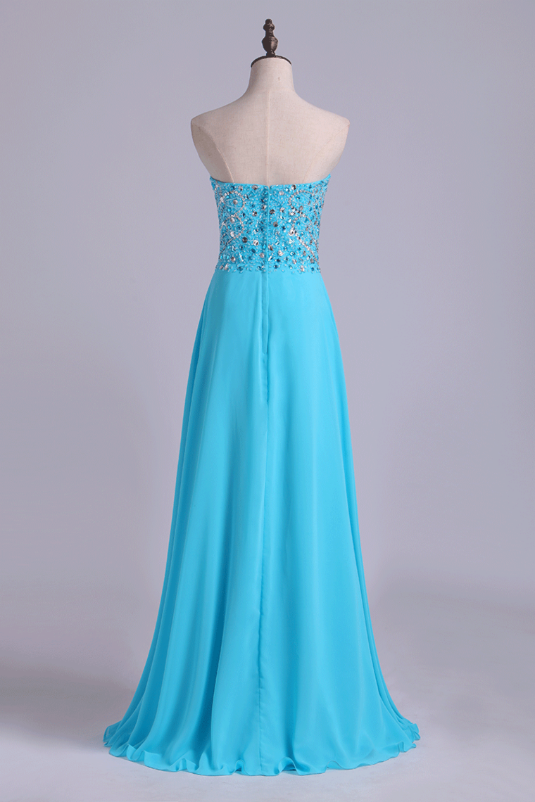 2022 Sweetheart Beaded Bodice Intricately Detailed With Matching Beading Chiffon A-Line Prom Dress