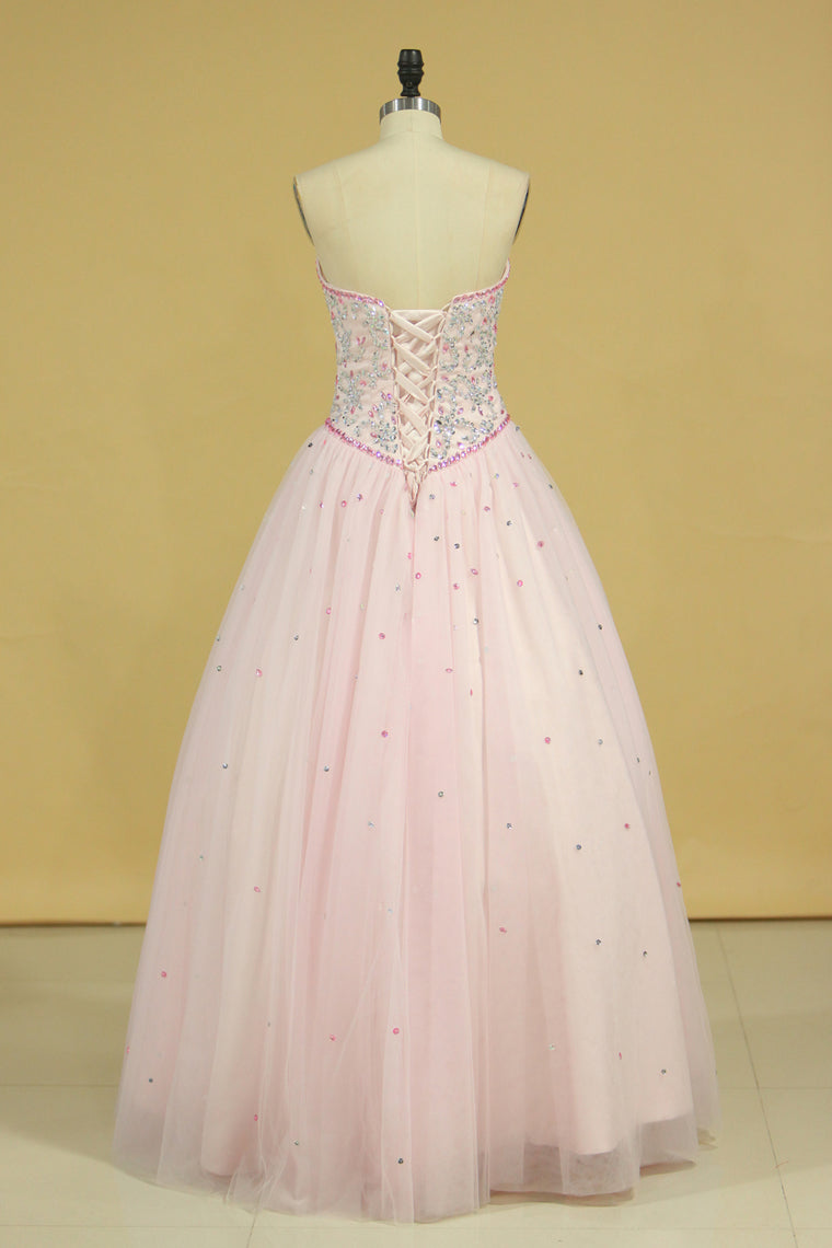 2022 Sweetheart Ball Gown Quinceanera Dresses Tulle With Beads And Rhinestones New
