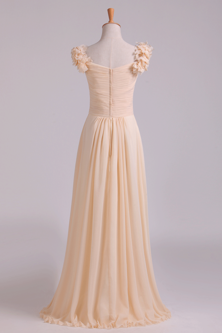 2022 Off The Shoulder Bridesmaid Dresses A-Line Chiffon With Ruffles