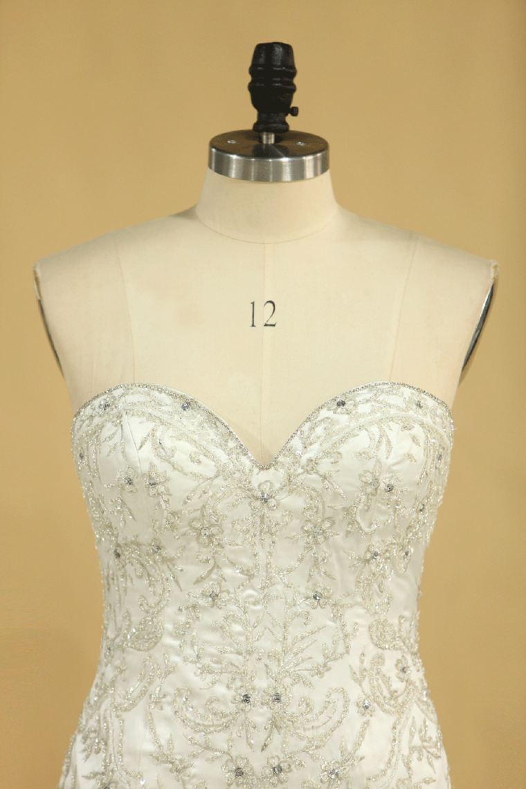 2022 Hot Plus Size Sweetheart Wedding Dresses Mermaid Organza With Beads And Rhinestones