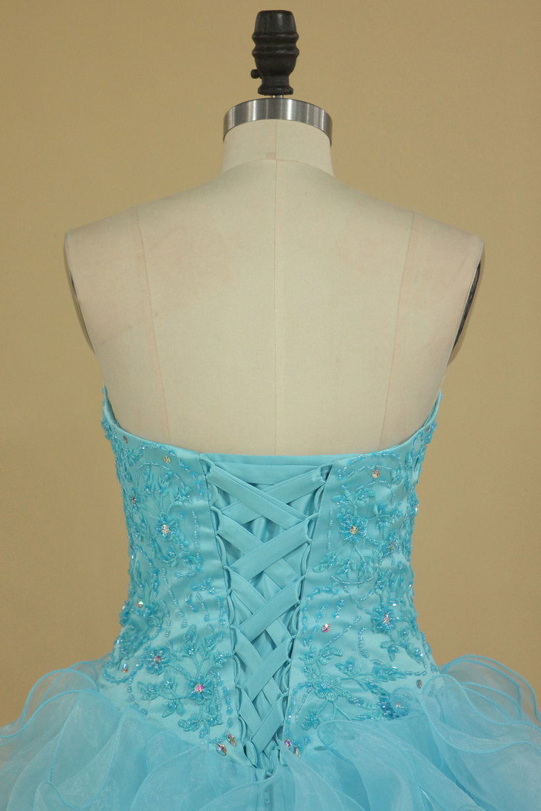2022 Sweetheart Beaded Bodice Organza Quinceanera Dresses Floor Length
