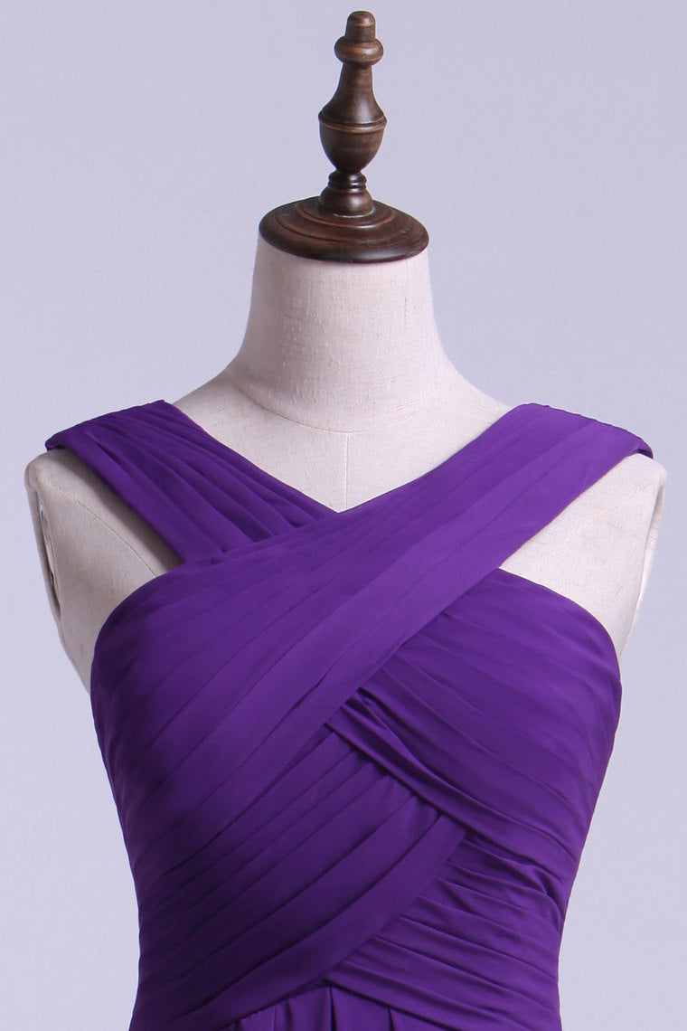 2022 V-Neck Bridesmaid Dresses A Line Chiffon With Ruffles Knee Length