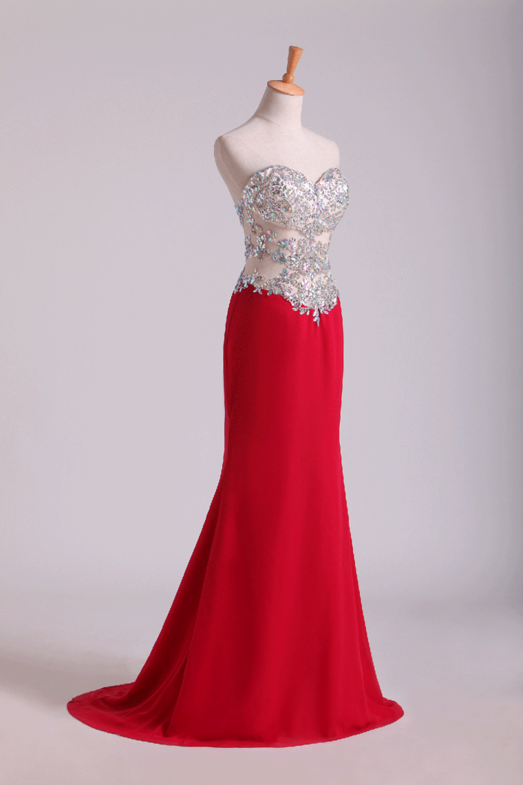 2022 Sweetheart Prom Dresses A Line Chiffon With Beading
