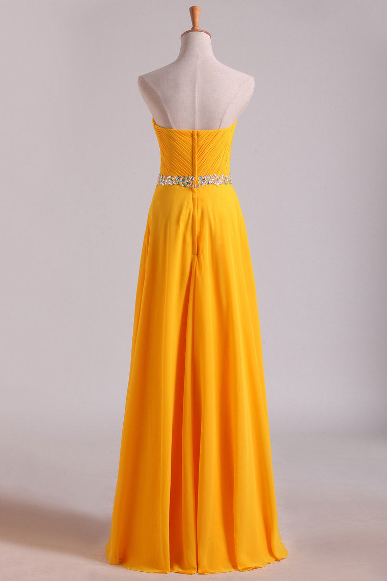 2022 Prom Dress Sweetheart Ruffled Bodice Beaded Neckline And Waistline Chiffon