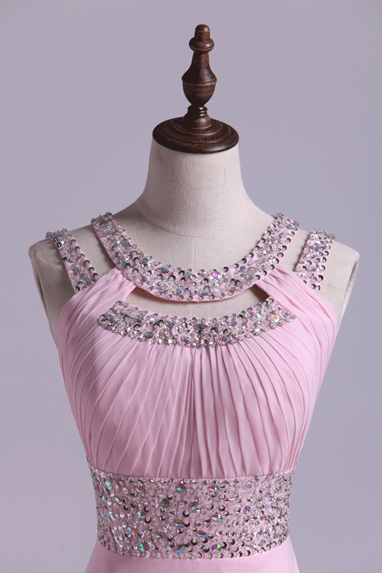 2022 Scoop Prom Dresses A Line Sweep Train Open Back