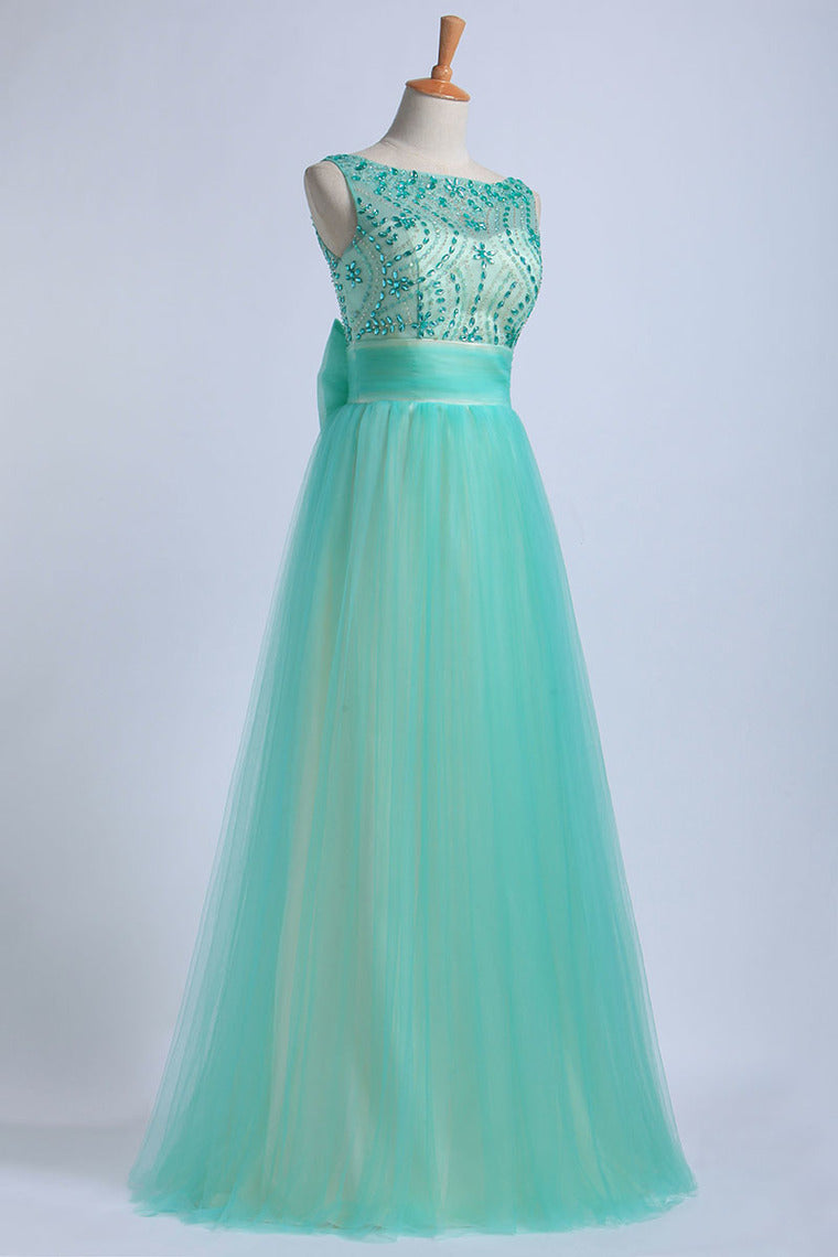 2022 Prom Dresses Scoop Floor Length Tulle With Beadings