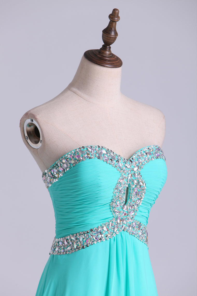 2022 Prom Dresses A Line Floor Length Sweetheart Chiffon With Rhinestone